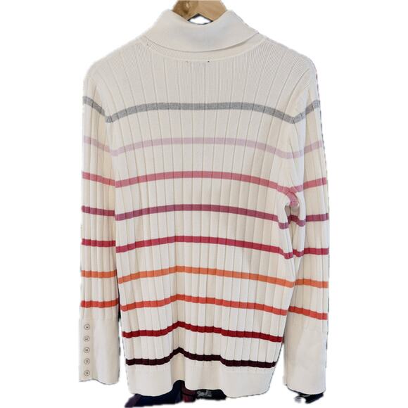 Talbots Ribbed Turtleneck Sweater Cream Rainbow Stripe Plus Size 1X Pullover - Picture 2 of 8